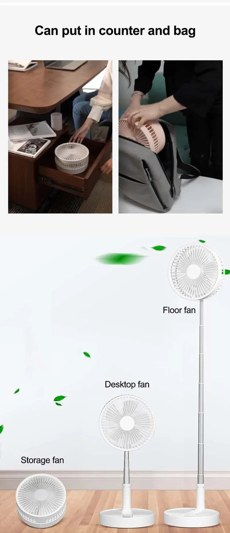 Telescopic Desk Fan Usb Rechargeable Portable Foldable Telescopic Fan 4 Speeds Super Quiet Electric Cooling Fan Home Camping Fan