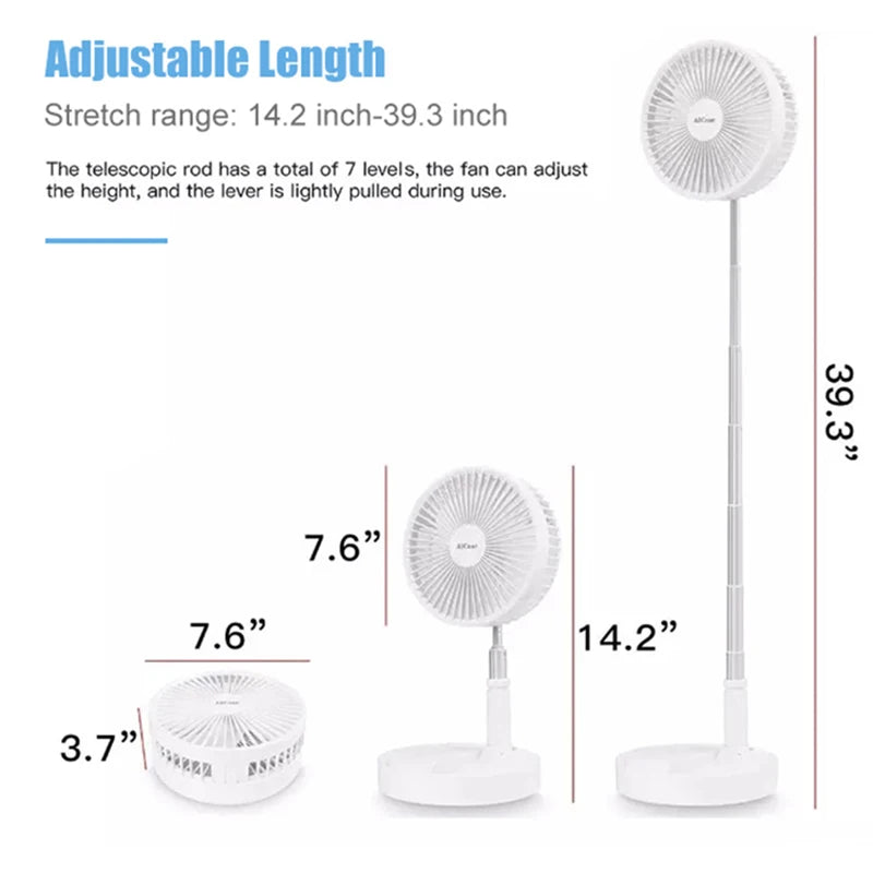 Telescopic Desk Fan Usb Rechargeable Portable Foldable Telescopic Fan 4 Speeds Super Quiet Electric Cooling Fan Home Camping Fan