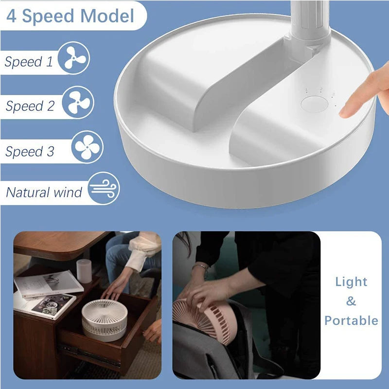 Telescopic Desk Fan Usb Rechargeable Portable Foldable Telescopic Fan 4 Speeds Super Quiet Electric Cooling Fan Home Camping Fan