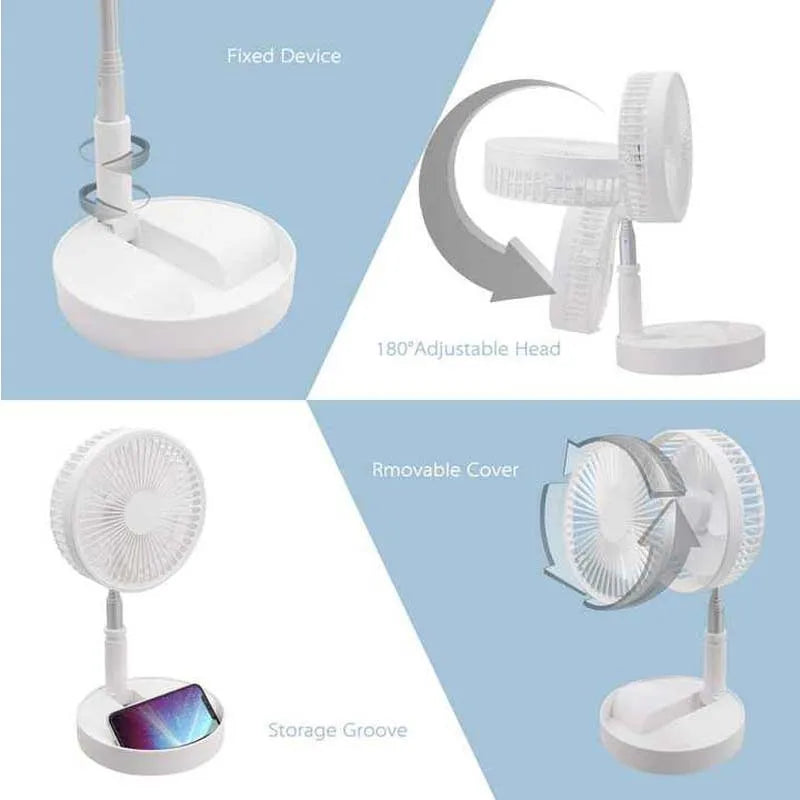 Telescopic Desk Fan Usb Rechargeable Portable Foldable Telescopic Fan 4 Speeds Super Quiet Electric Cooling Fan Home Camping Fan