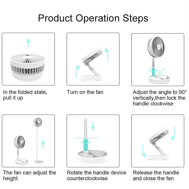 Telescopic Desk Fan Usb Rechargeable Portable Foldable Telescopic Fan 4 Speeds Super Quiet Electric Cooling Fan Home Camping Fan