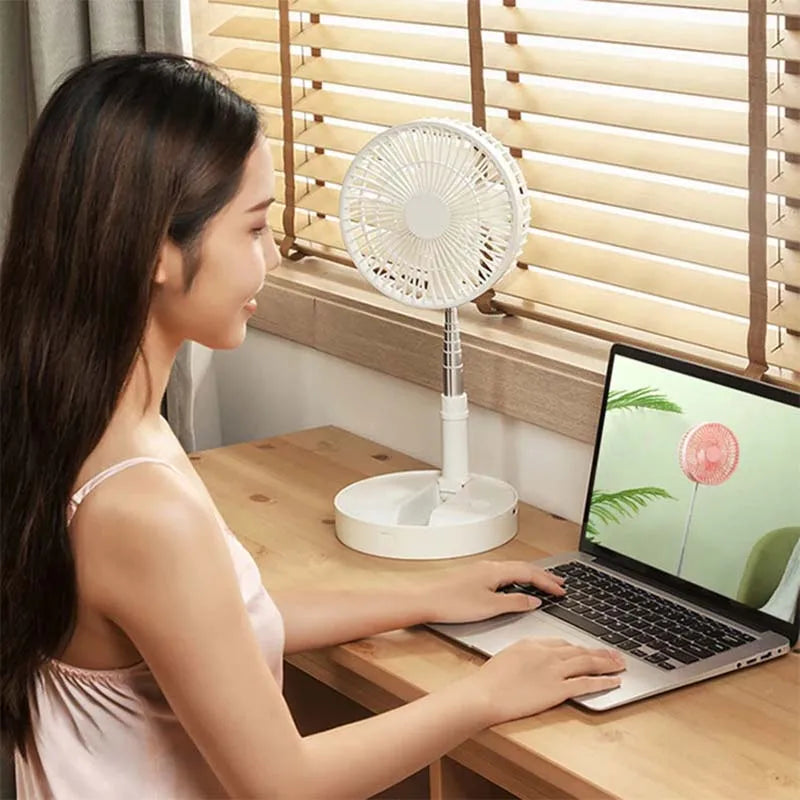 Telescopic Desk Fan Usb Rechargeable Portable Foldable Telescopic Fan 4 Speeds Super Quiet Electric Cooling Fan Home Camping Fan